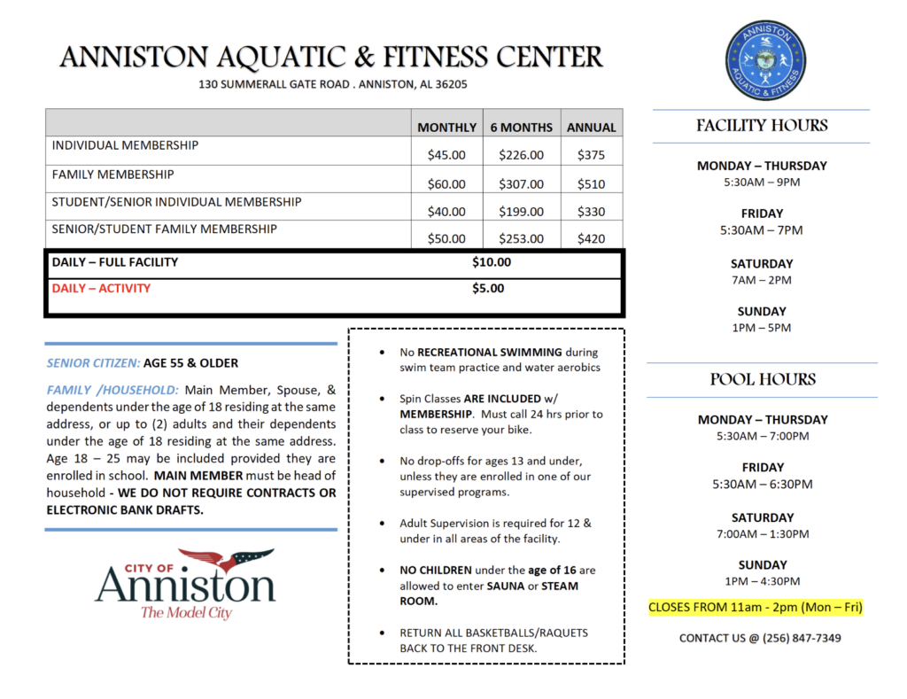 Aquatic Center_Membership Fee Update_April 2024